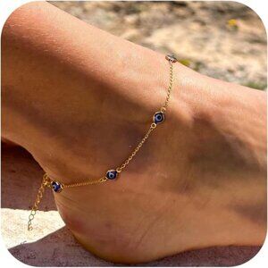 Sterling Silver Ankle Bracelets for Women: Dainty Layered Waterproof Anklet for